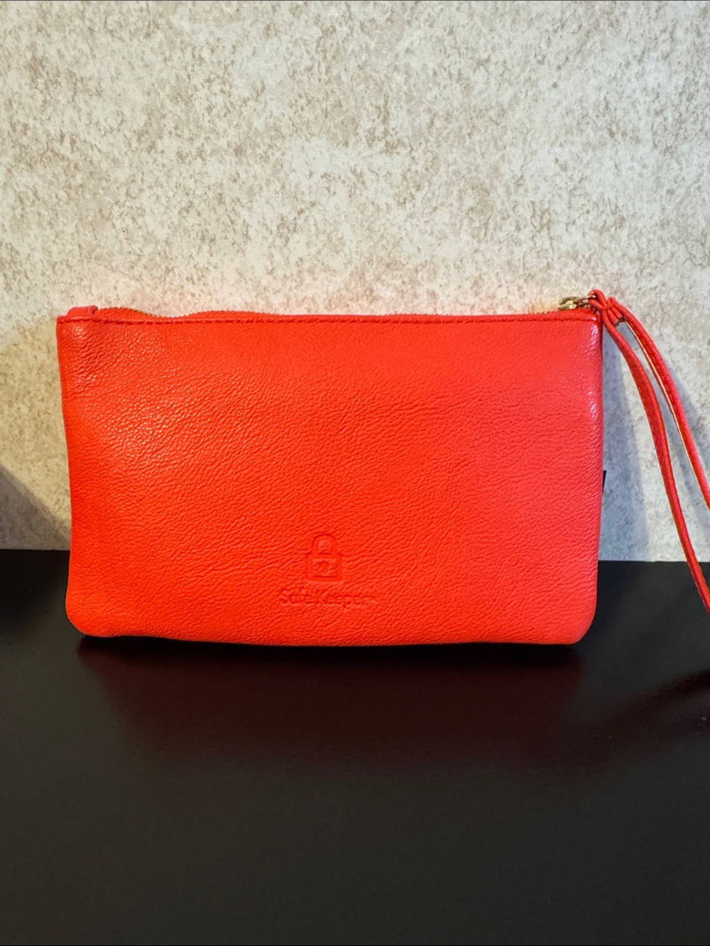 Coral Orange Safe Keeper Zip Wristlet Pouch